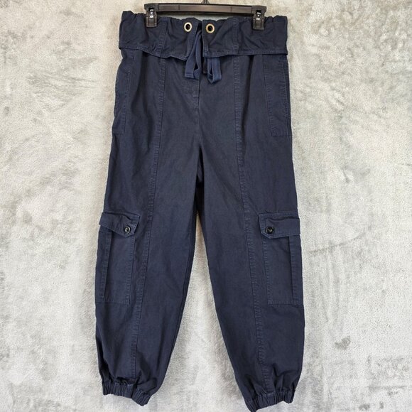 Ulla Johnson Pants Womens 6 Navy Blue Cargo Joggers Paperbag Waist Drawstring - Picture 1 of 11